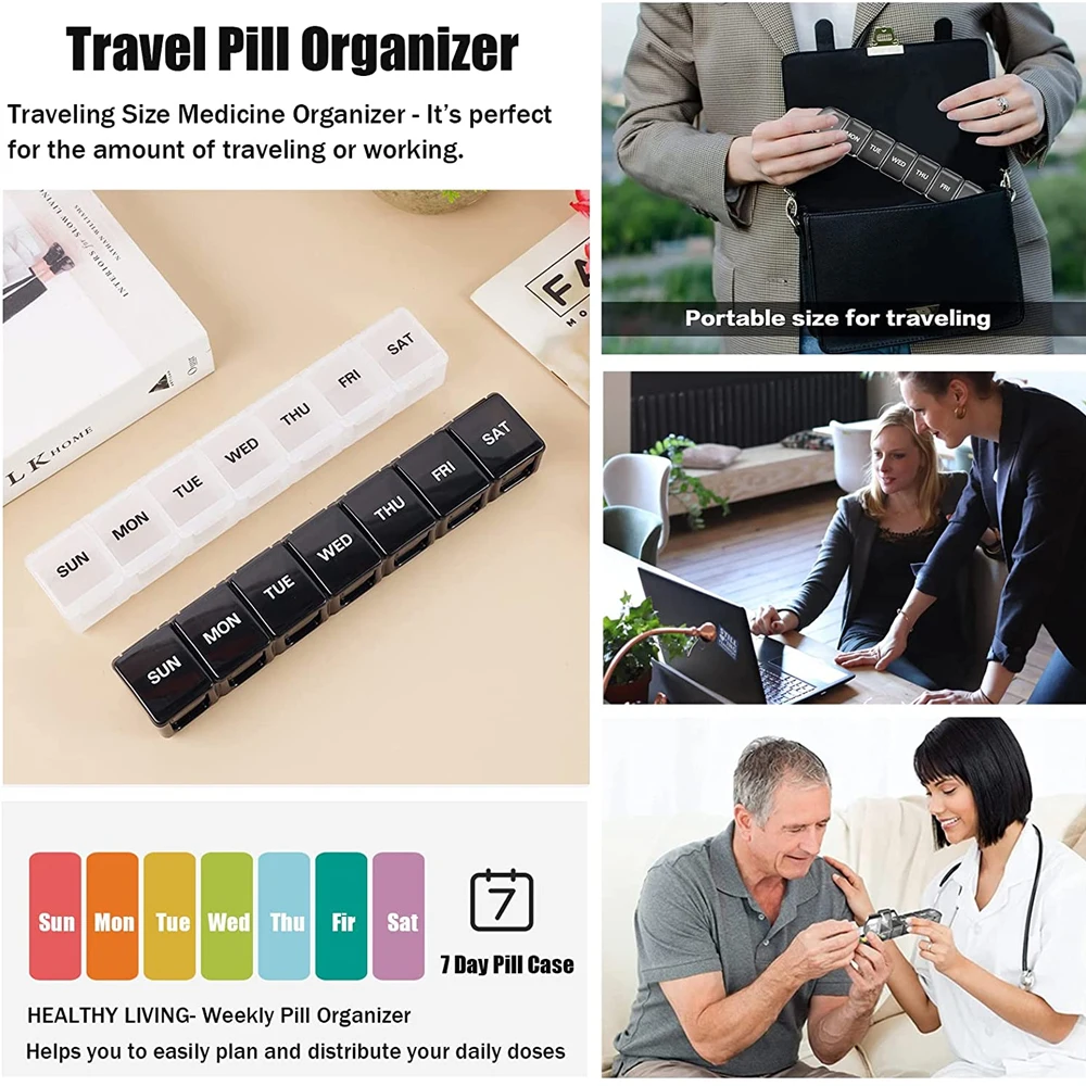 Compact Weekly Pill Organizer for Daily Vitamins and Supplements