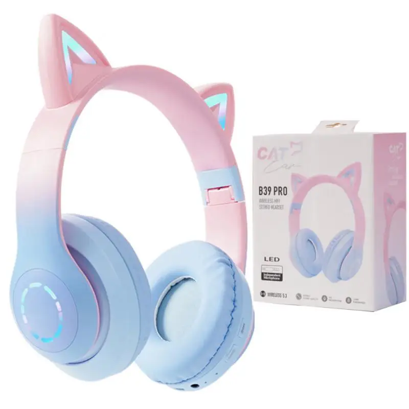 

Bluetooth Headphone with LED Flash Light Cute Cat Ears Wireless Stereo Sound comfortable Noise Reduction Earphone with Mic