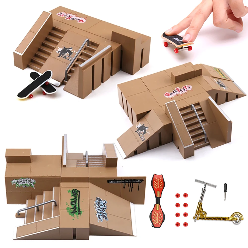 Colore Legno Simulato Finger Skatepark Set Fai Da Te Parti Di Rampa Di Colore Del Legno Tech Practice Stunt Mini Decks Mini Park Ramp Parts Toys