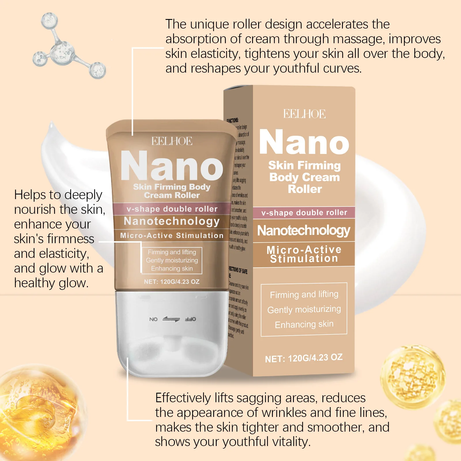 EELHOE Bee Venom Body Moisturizer Tighten Sagging Skin Barrier Repair Nourish Vitamin E for Skin Firming Tightening Cream Roller 5