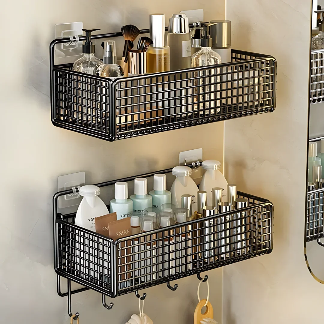 Wall Shelf Organizer Bathroom Organiser Multifunctional Toiletries No-Punch Bathroom Kitchen Wall Mount Storage Rack