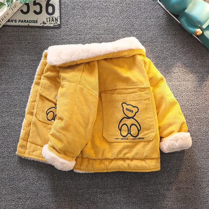 Autumn Winter Kids Thicken Plush Jackets Coat Cotton Padded Clothes Infant Warm Corduroy Outerwear Toddler Thick Clothes kids jackets