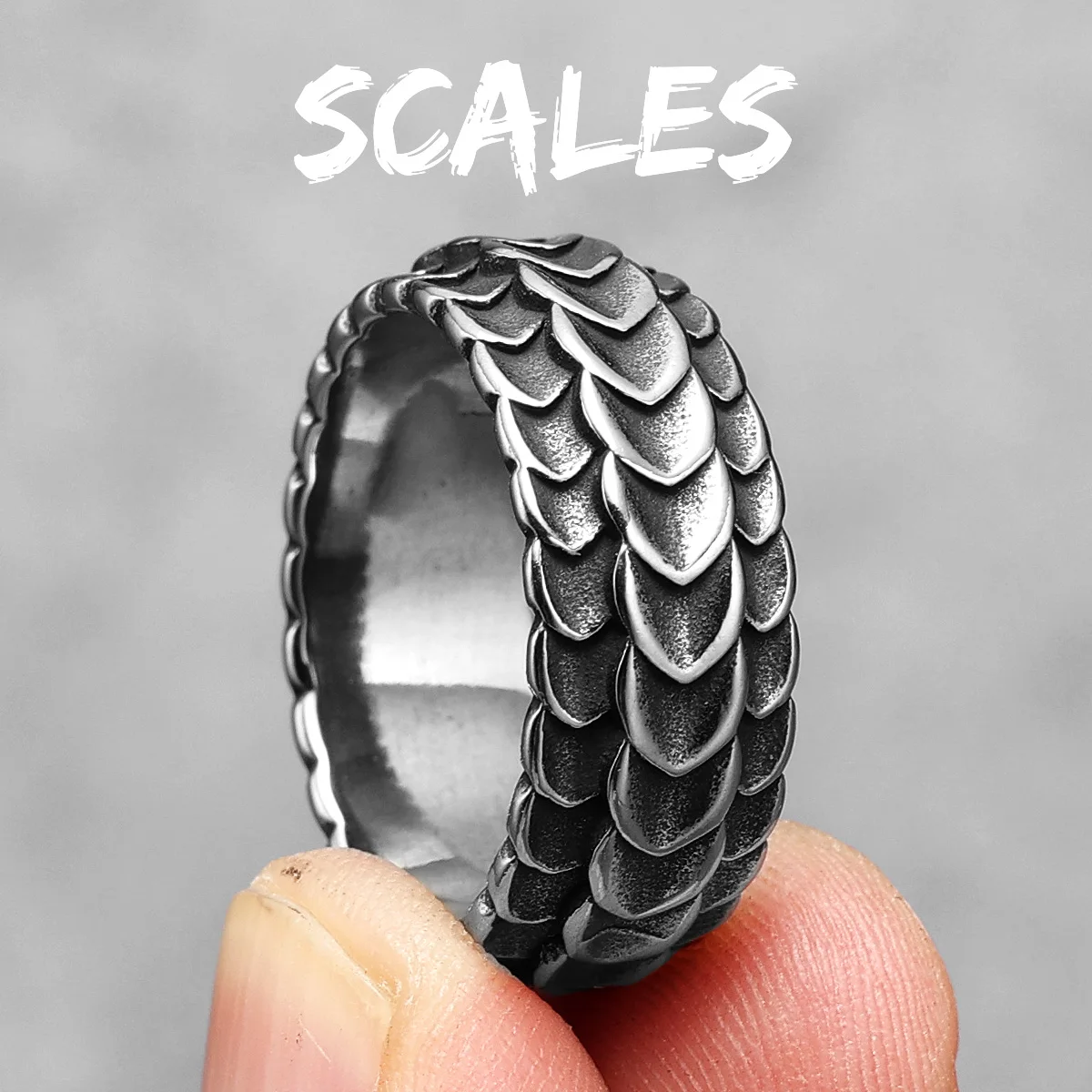thumbnail image 1 of Retro Dragon Scale Men Rings Stainless Steel Women Jewelry Punk New In Rock Stranger Things Fashion Accessories Gift Wholesale, 1 of 5