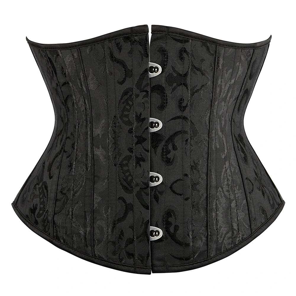 

Steel Boned Corset Jacquard Floral Short Korsett For Women Underbust Bustier Solid Black Gothic Corsets Mujer Sexy Outfit Gorset