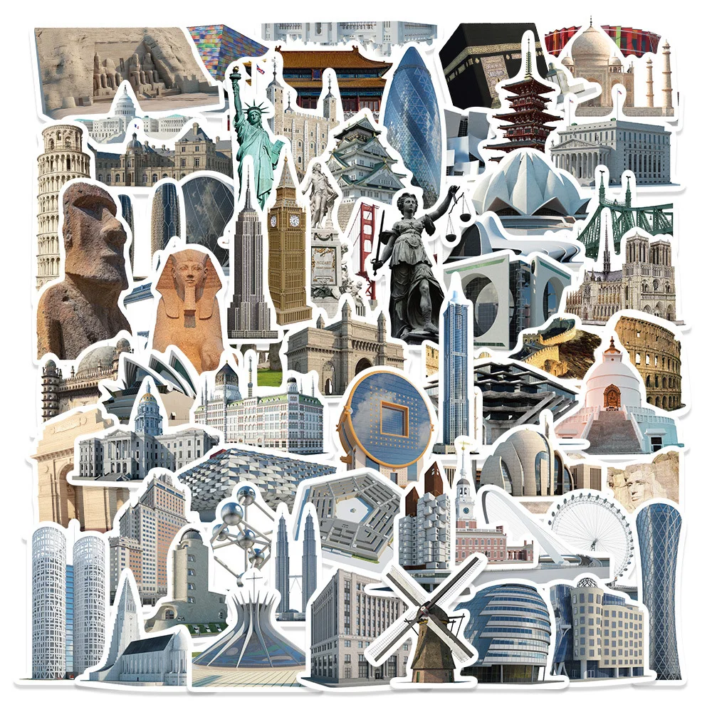 

10/30/65pcs World Famous Building Stickers Aesthetic Travel Landmark Decal Skateboard Laptop Phone Motorcycle Waterproof Sticker