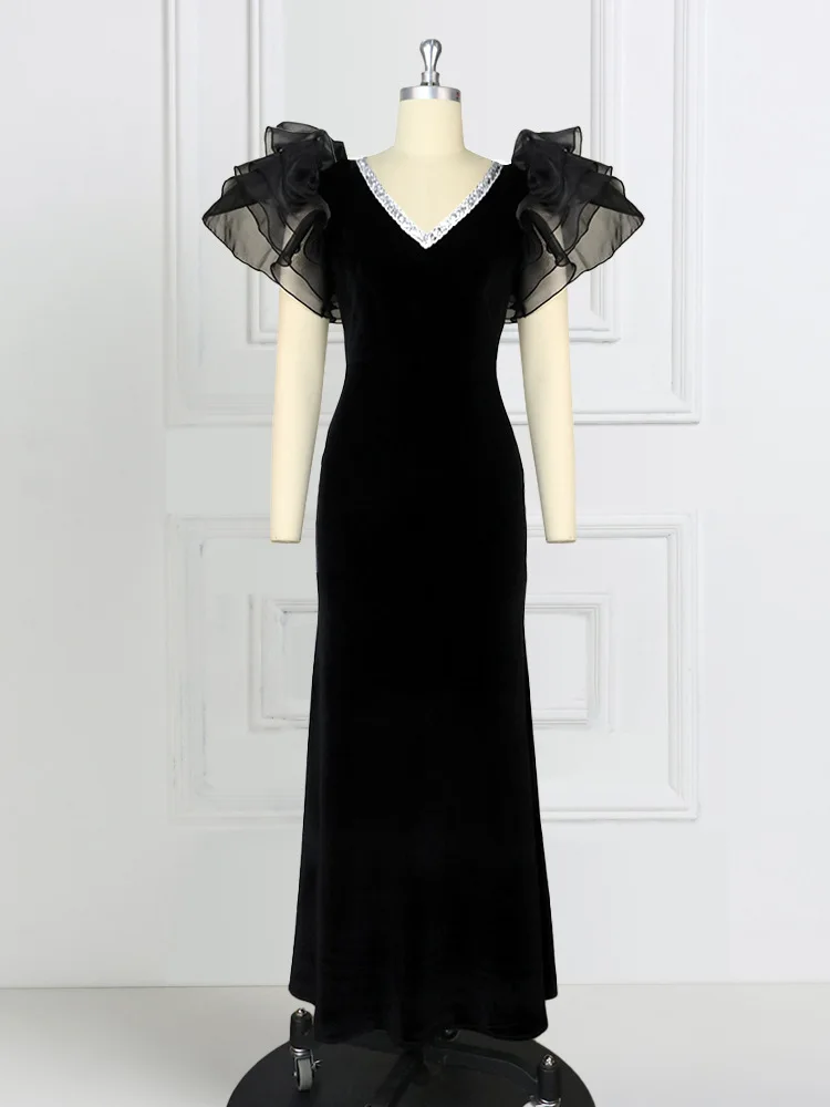 Plus Size Evening Party Dresses For Women Puff Sleeve Club Dress Female Luxury Mesh Gown Designer Cloth 2022 Casual Evening Robe