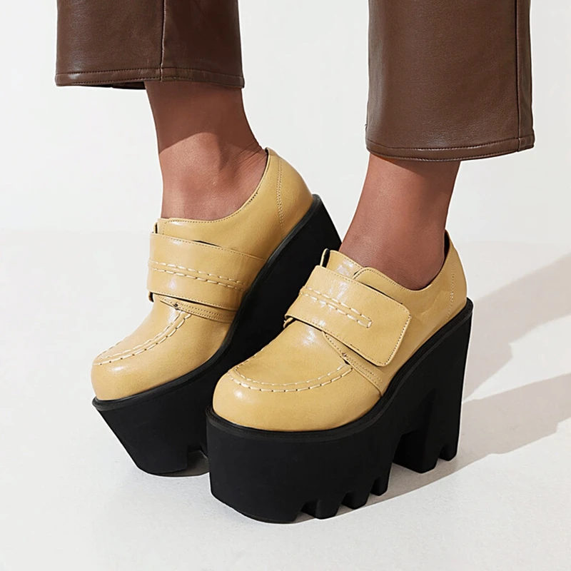 BLXQPYT Zapatos De Mujer 2022 Pumps Leather Platform Thick High Heel Sexy Party Fashion Retro Wedges Women Shoes Big Szie 44 H-5