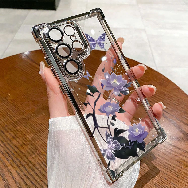 Elegant Electroplated Transparent Phone Case with Floral Design
