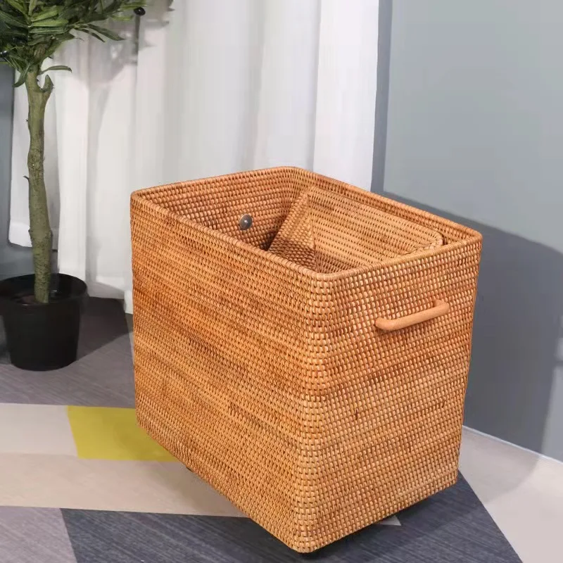 

rattan woven decorative nursery slim corner clothes storage basket with lid