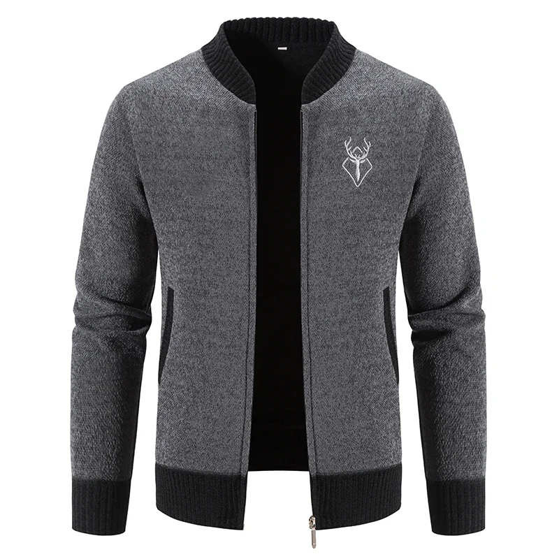 Mens Knitted Fleece Cardigan Sweater Coat Autumn Winter Zipper Slim Fit