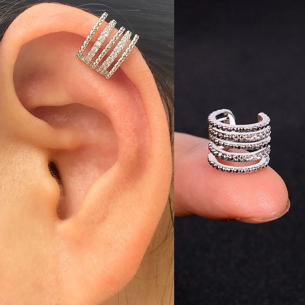 Ear clip earrings 1Piece geometry rainbow CZ cuff wrap clip on earrings women girls climber ear cartilage bone clips fake earring non piercing