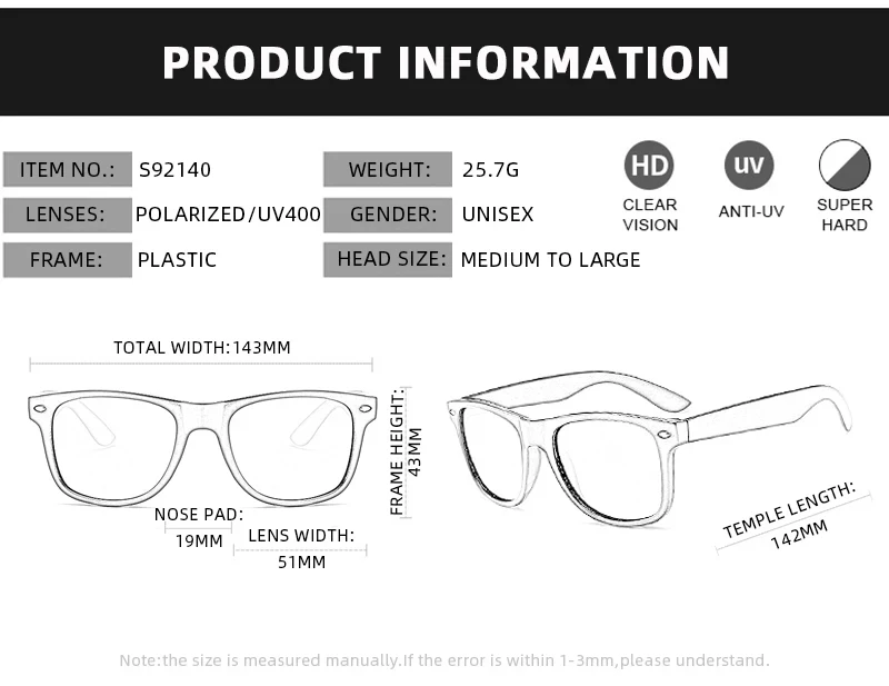 Lunettes de soleil polarisées carrées classiques