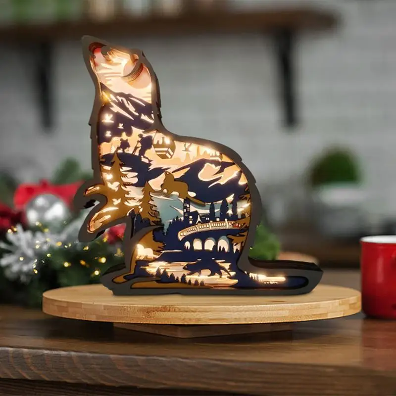 

Многослойная 3D резьба по дереву Искусство деревенский крот лес украшение со стандартной строкой животные резьба подарки лампа версия украшения