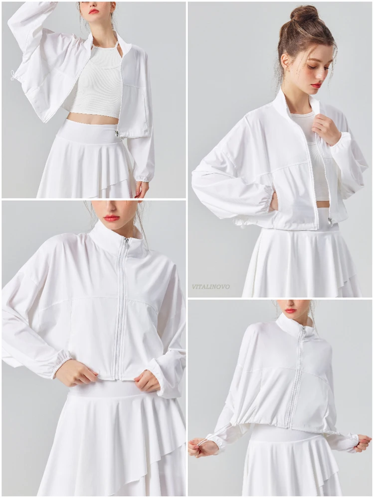 VITALINOVO Damen UPF 50+ Sonnenschutz-Shirt Leichte Trainingsjacken UV-Schutz Langarm Reißverschluss Leichte Trainingsjacken – Detail 8