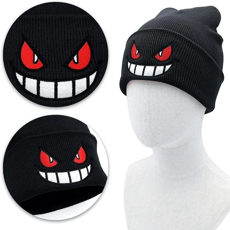 Anime Unisex Gengar Hat for Adult Kids Embroidered Knitted Autumn Winter Warm Hat Halloween Christmas Gift Cosplay Costume Props cosplay hat