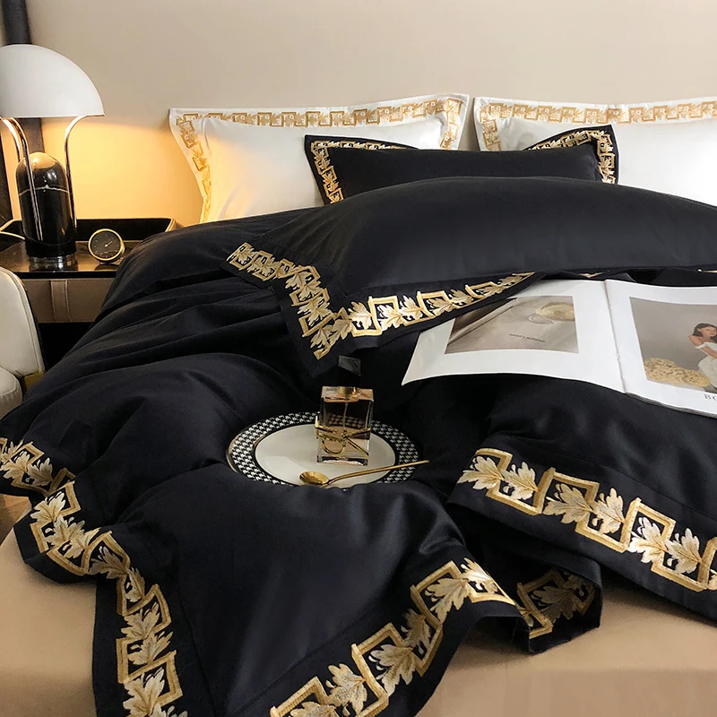 Waliicorners Queen King Black Quilt Cover Set Bed Linen Pillow Shams 1000TC Egyptian Cotton Gold Embroidery Luxury Bedding Set 22 Sfc927aa82a3649ee9d452c85c063f6b6p