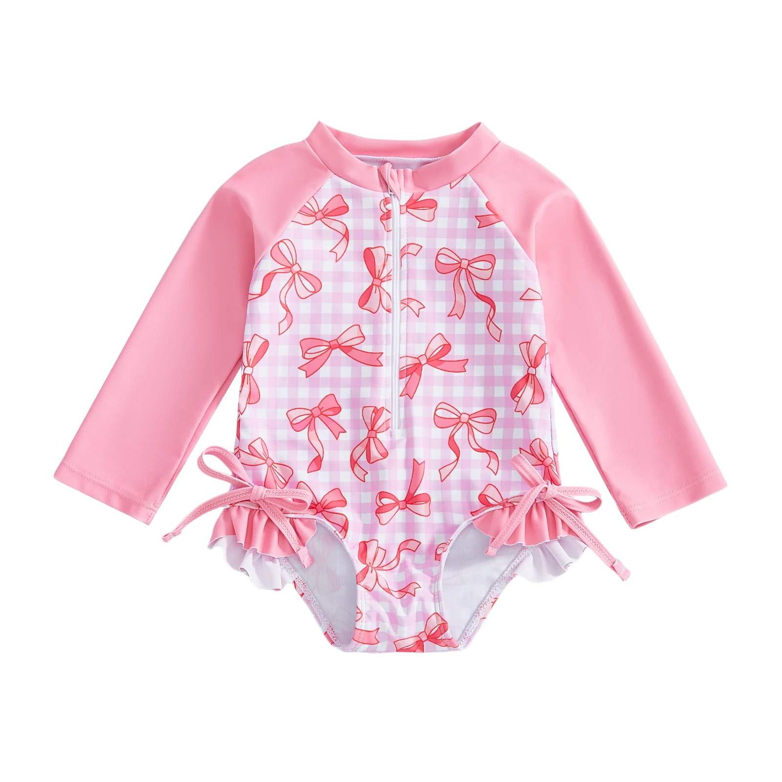 Girls  Swimsuit Ruffle Sleeve Floral Print Swimwear with Zipper for Beach Vacation in Summer