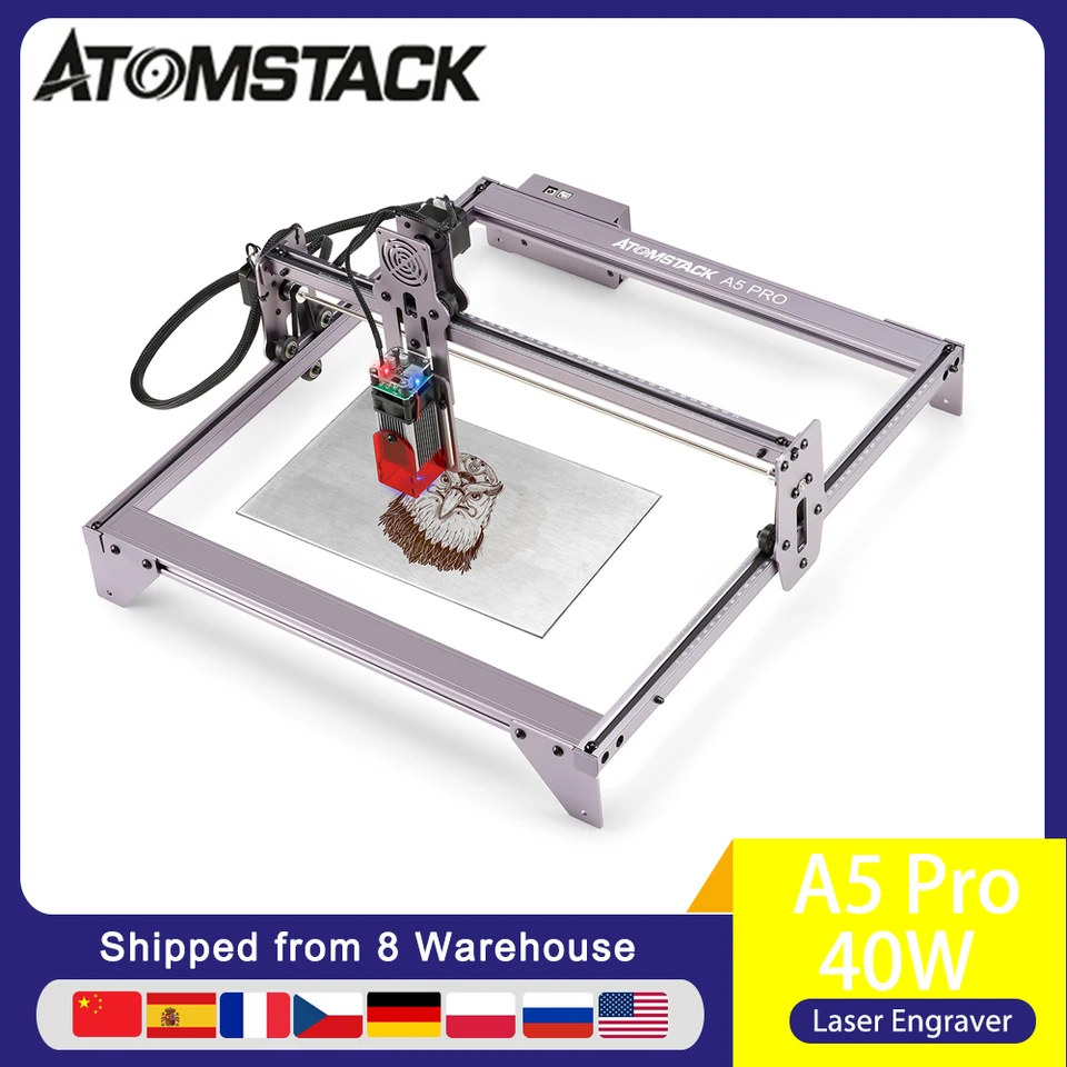  ATOMSTACK A5 Pro Laser Engraver, 40W Laser Engraving Cutting  Machine for Wood, 5W-5.5W Output Power, Compressed Spot CNC Carving DIY  Laser Master, Eye Protection Fixed-Focus, 400x410mm