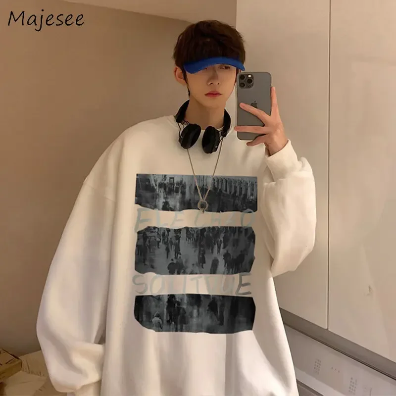 

Sweatshirts Men O-neck Casual Baggy Teens Hipster Design Korean Streetwear Fashion Clothing All-match College Unisex Popular Ins
