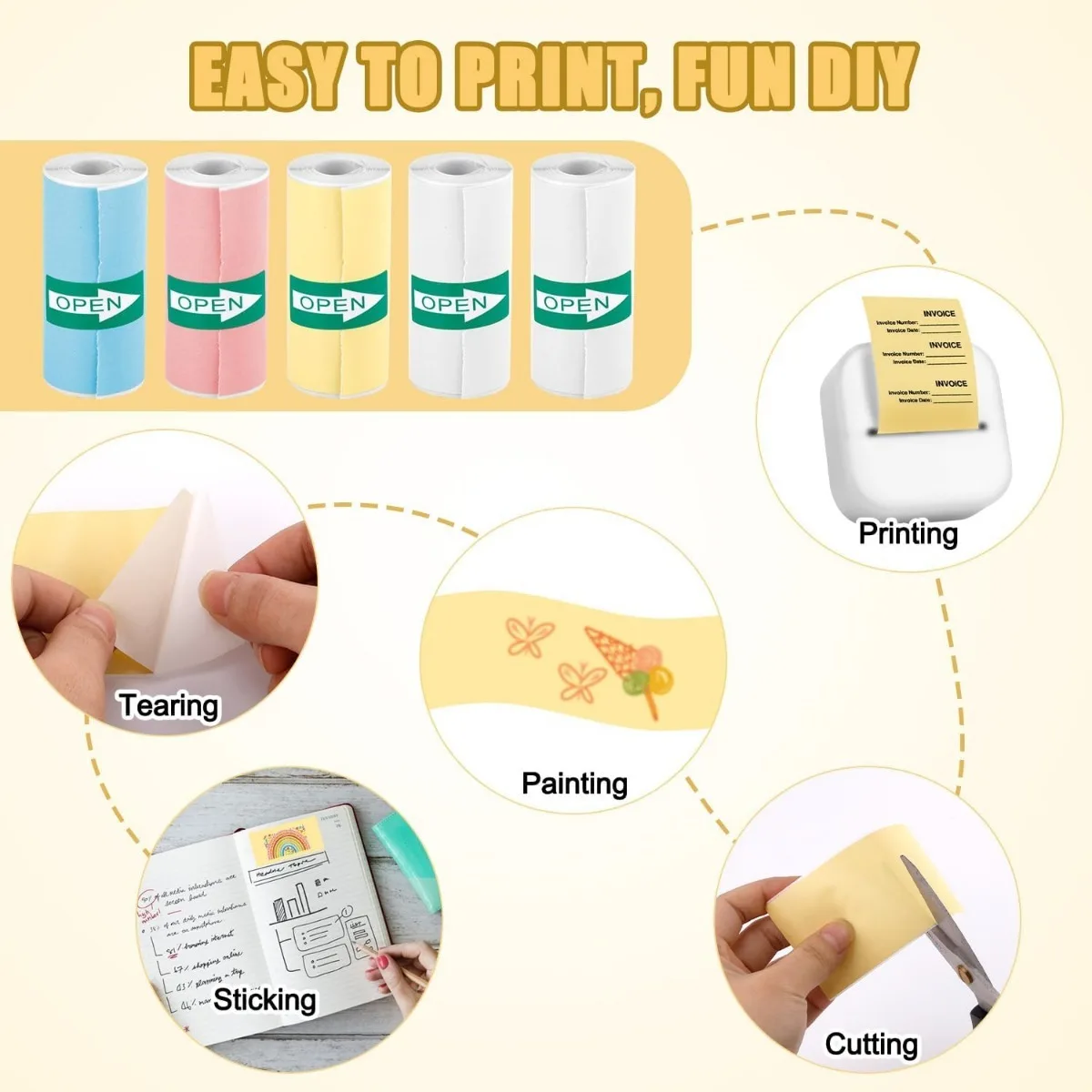 Self-Adhesive Thermal Mini Printer Paper,Compatible with Pocket Portable Printers 57 x 25mm for Sticker Labels, Photography