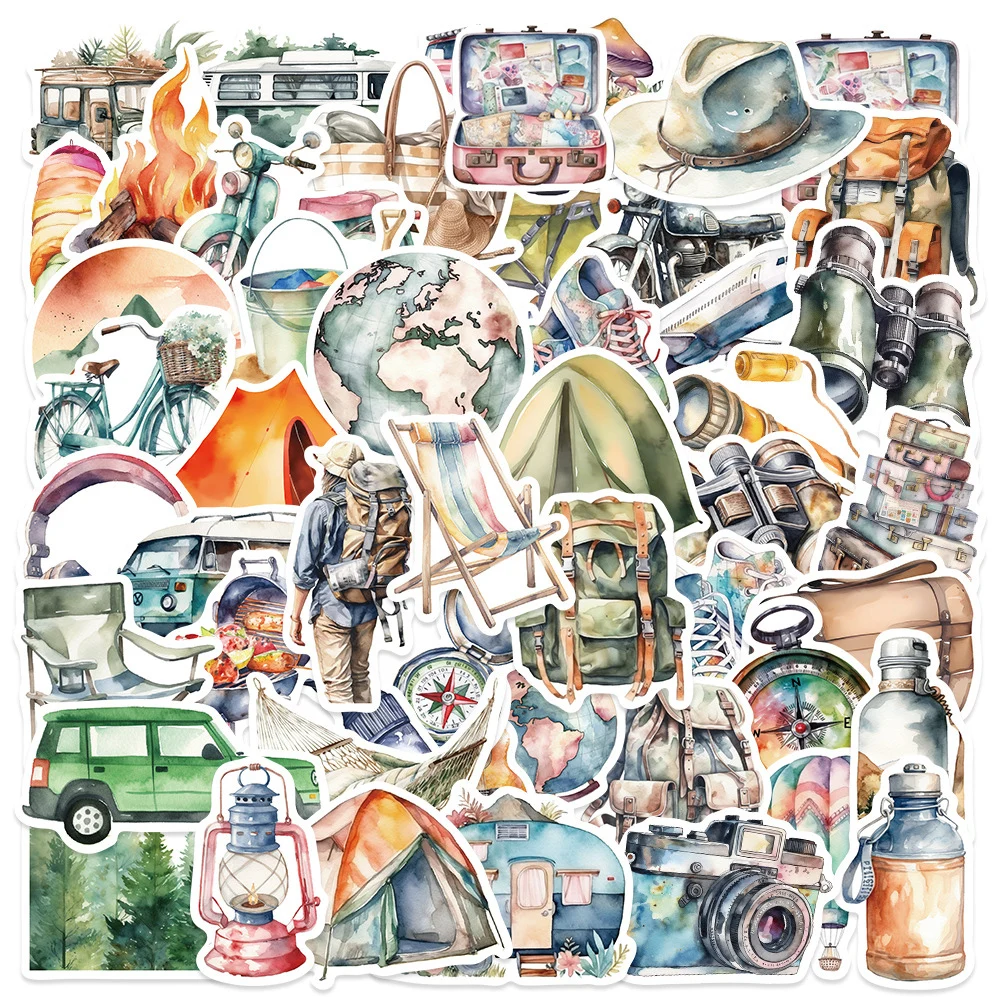 Outdoor Travel Cartoon Adventure Stickers - Assorted Pack for Camping and DIY Decor