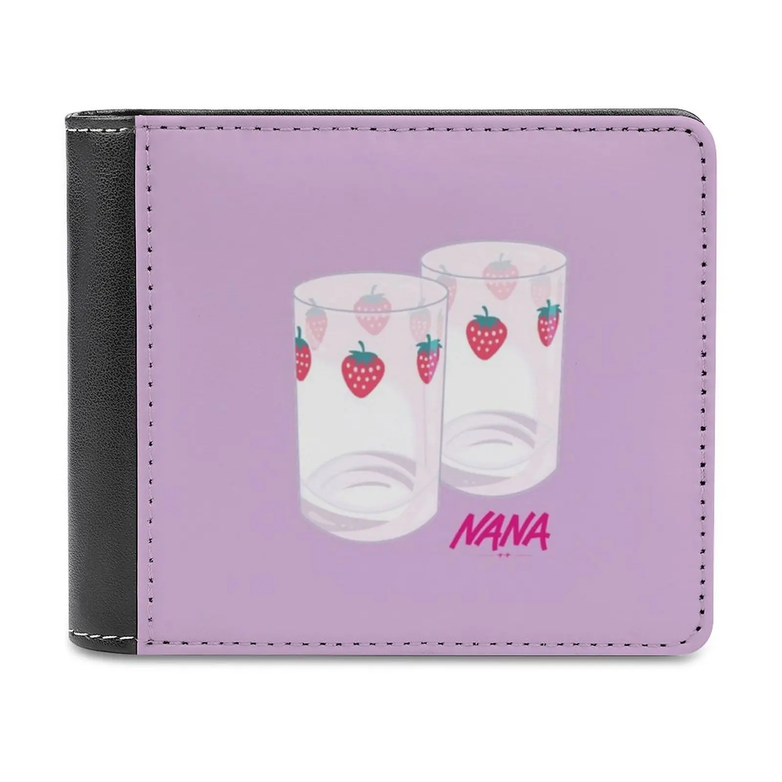 NanaStrawberryGlassesLeatherWalletMenClassicBlackPurseCredit