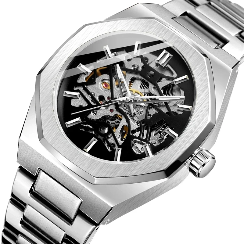 

Luxury Automatic Mechanical Watches For Men WristWatch Tourbillon Skeleton Wrist Clock Male Tonneau Man Wristwatch