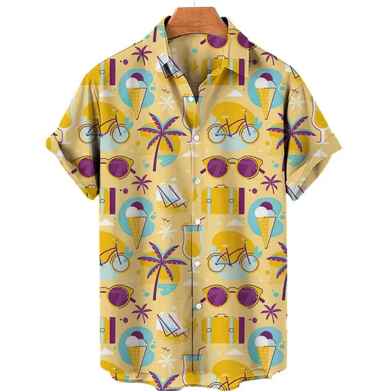 Hot Selling 2024 Ice Cream Pattern 3D Printing Hawaii Shirt men's Clothing Top men's Summer Breathable Fashion Innovative Shirt customized product hot selling holographic laminates id card printing silver effect pattern is rich