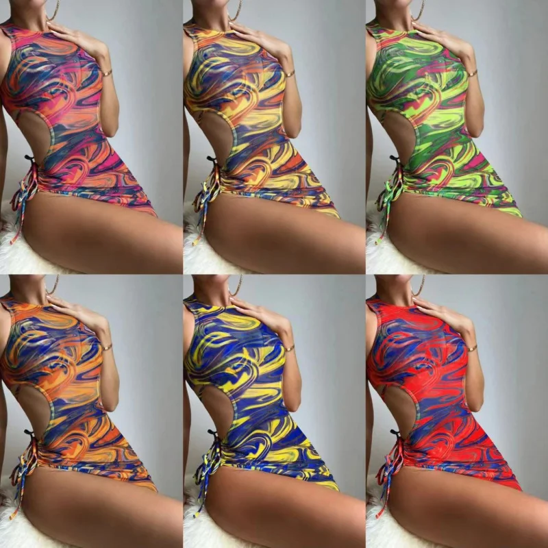 New Three-Piece Set Hollow out Strap Drawstring Three-Piece Swimsuit Bikinibikini