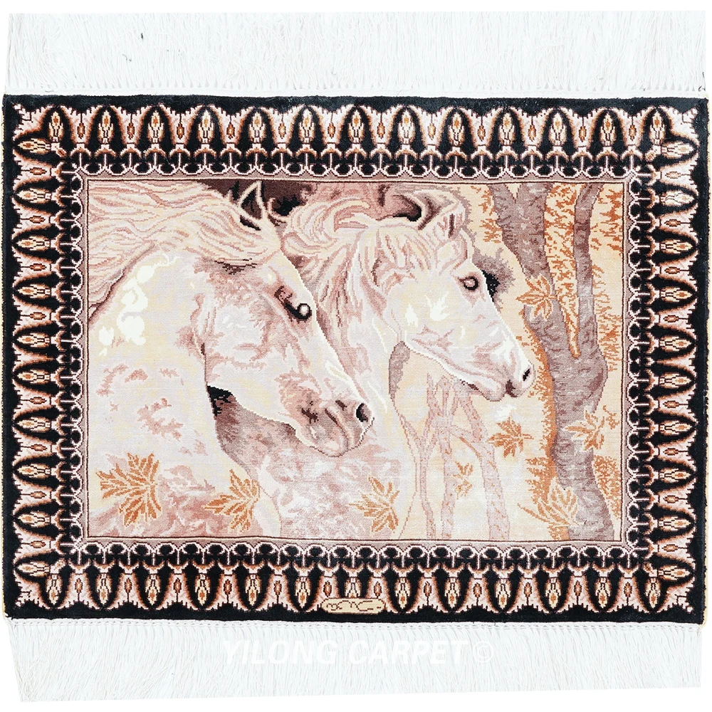 

46x61cm Horse Pattern Handknotted Silk Rug Hanging Carpet Tapestry (YWX091A)