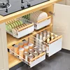1PC Kitchen No Installation Pull-out Basket, Cabinet Pull-out Bowl Basket, Dish Storage Rack, Drawer Style Layered Storage Rack 1