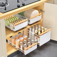 1PC Kitchen No Installation Pull-out Basket, Cabinet Pull-out Bowl Basket, Dish Storage Rack, Drawer Style Layered Storage Rack 1