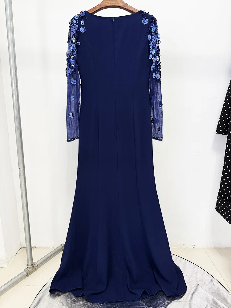 أحدث 2025 أزياء المرأة تقسم شبكة الماس مطرز بأكمام...