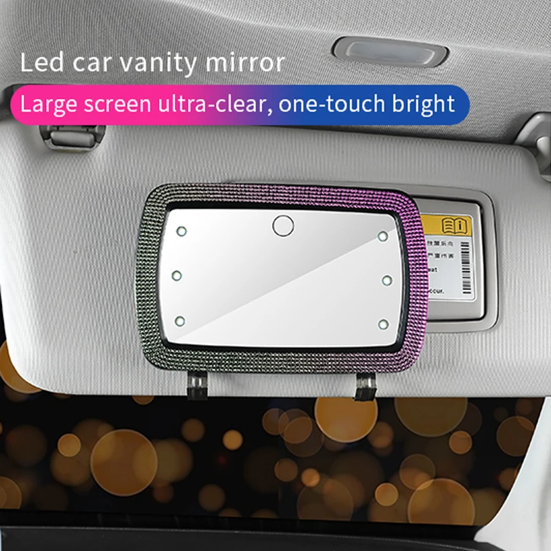 BlingRhinestoneCarVisorMakeupMirrorwithLEDLightsUniversalAuto