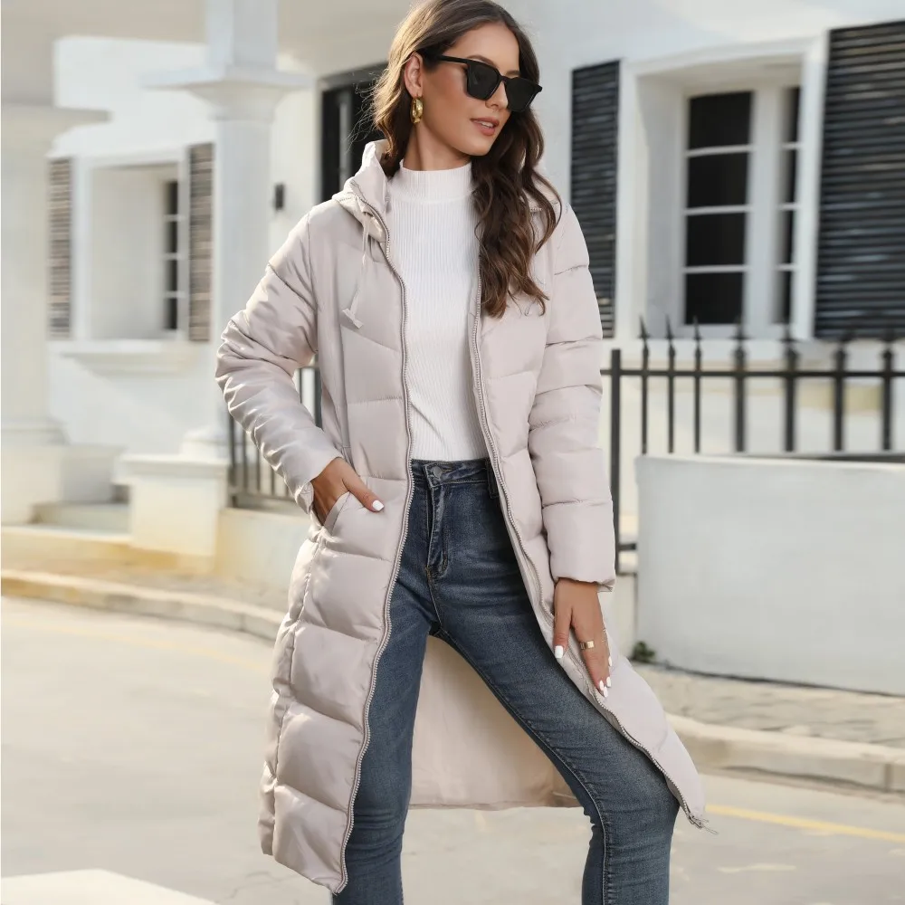 

Winter Cotton Padded Jackets Women Solid Slim Parkas Coats Fashion Hooded Warm Black Long Jacket Female Casual Outwear 2023 New
