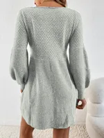 Autumn and winter new type of knitted dress women waist show thin fragrance style of A woman long sleeve A-line sweater dress la - Image 2