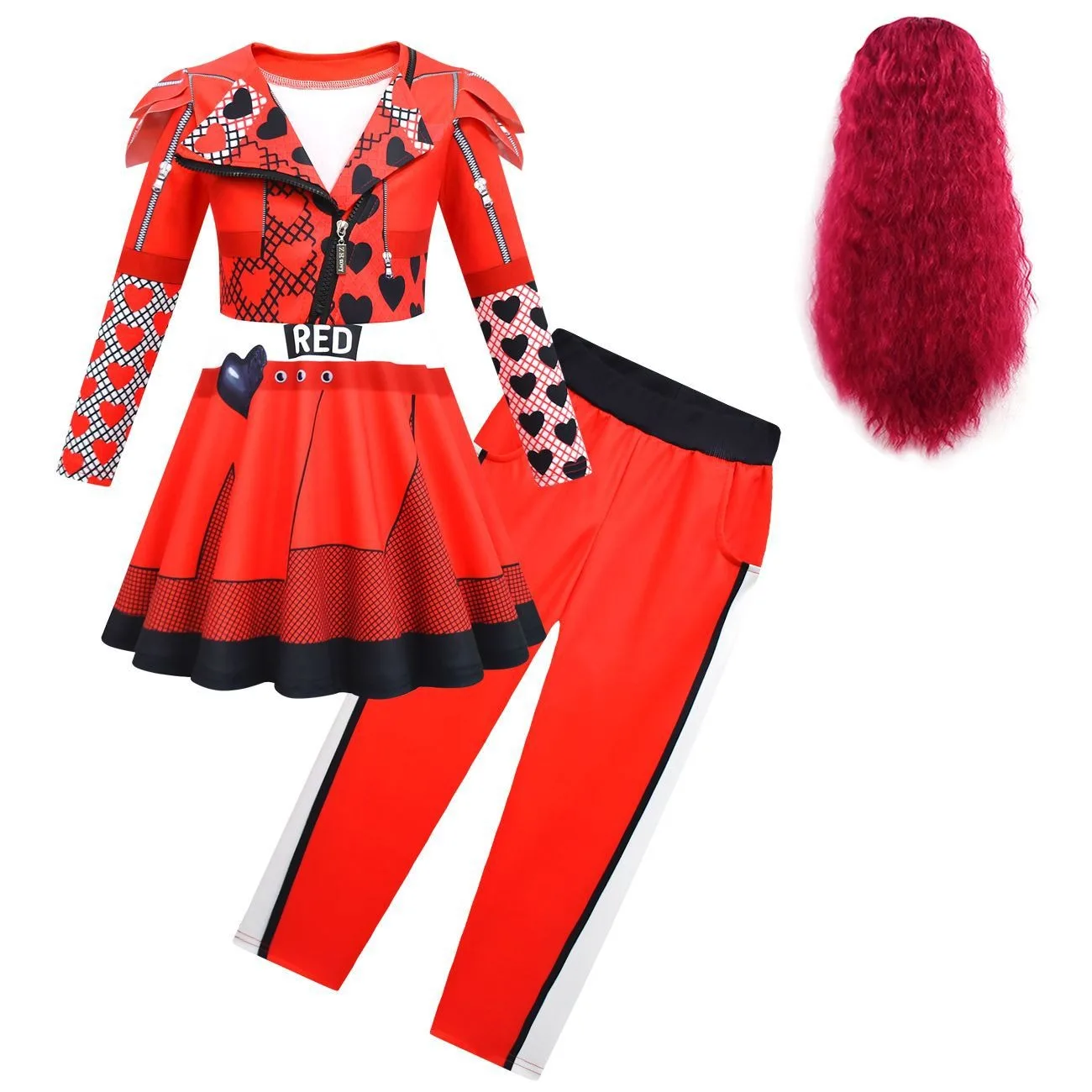 thumbnail image 1 of Disfraz infantil de The Rise of Red para niñas, disfraz de D-Descendants Red Cosplay, disfraz infantil de fantasía para Halloween, peluca, vestido de fiesta elegante, 1 of 5