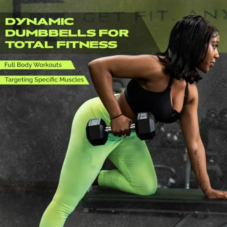 Rubber Coated Dumbbells - No Roll Design Easy-Grip Steel Knurled Handle, Weights Dumbbells Set for Strength Training - Ideal Wei