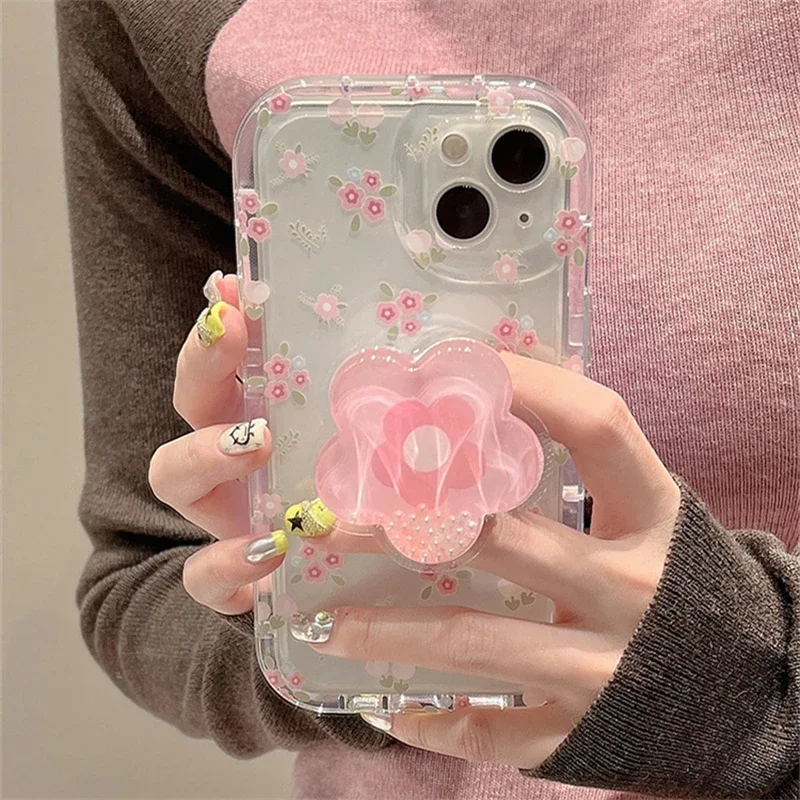 Charming Pink Quicksand Flower Phone Case with Soft Cover