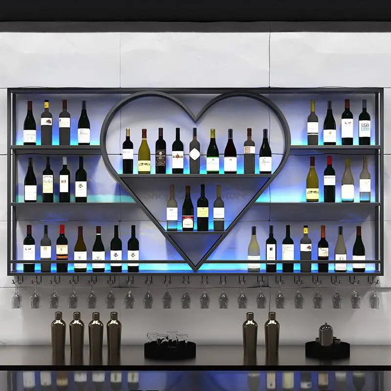 Bar Counter Wall Hanging Wine Cabinet Simple Hanging Wine Rack Storage Rack Restaurant Iron Bar Wall Display