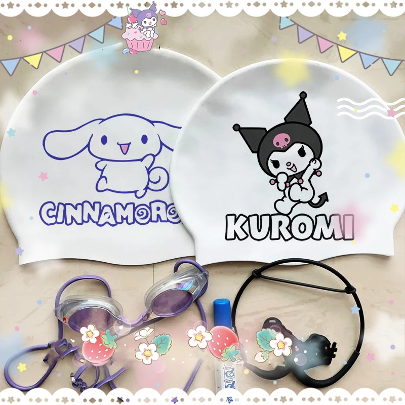 

Кавайная шапочка для плавания Sanrioed Kuromi Cinnamoroll My Melody, силикагель, высокая эластичность, водостойкая, мультяшный подарок для взрослых на день рождения