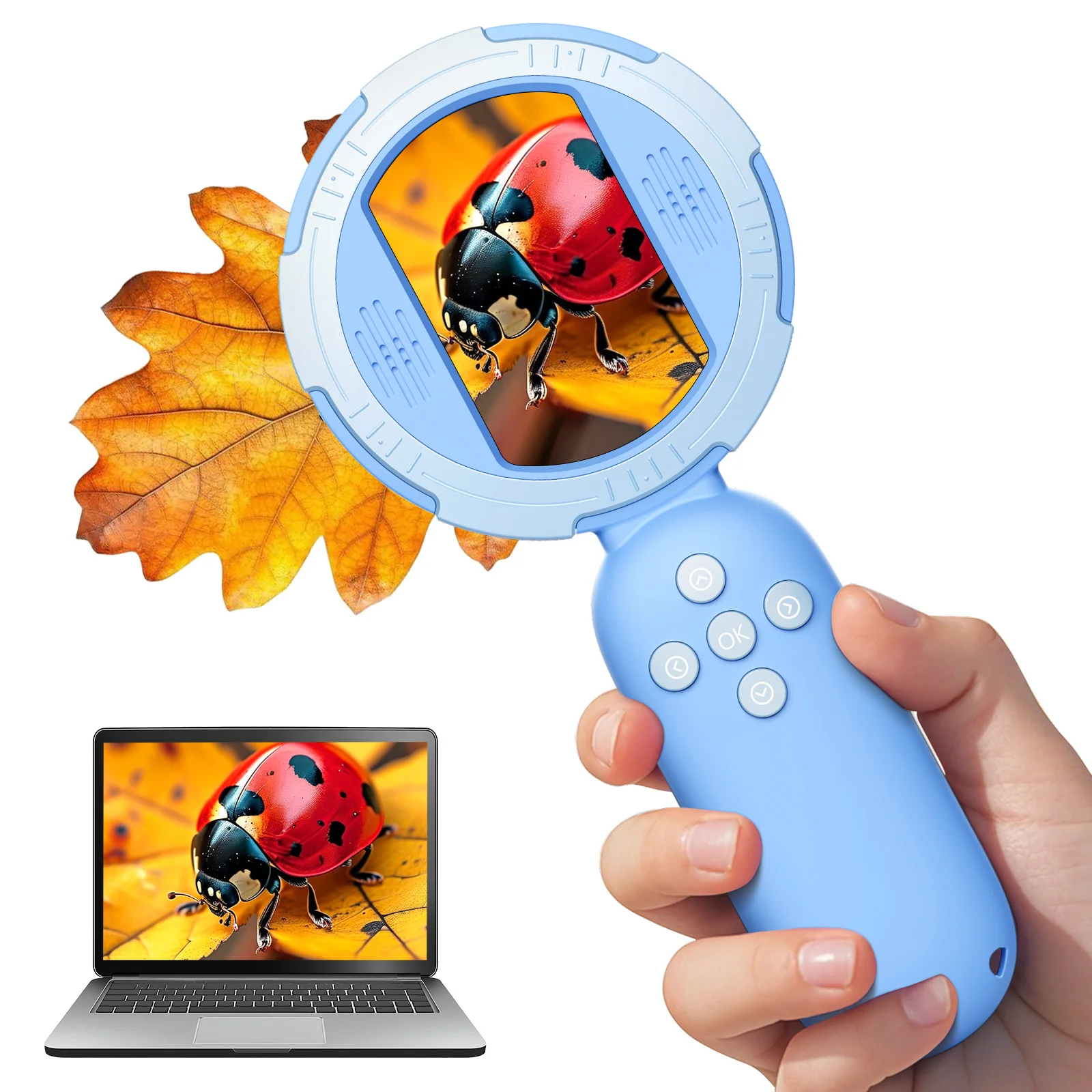 Kids Digital Microscope 1000X 2inch IPS Handheld Microscope for Kids with 8 Leds Mini Magnifying Glass Christmas Birthday Gift