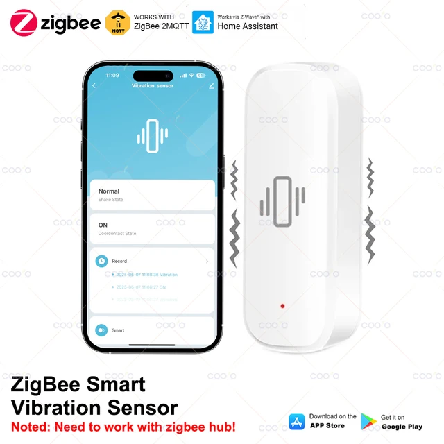 Smart Vibration Sensor ZigBee Sensor Monitor App Control Security Protection Zigbee Sensor Motion Shock Alarm Support Z2M 1
