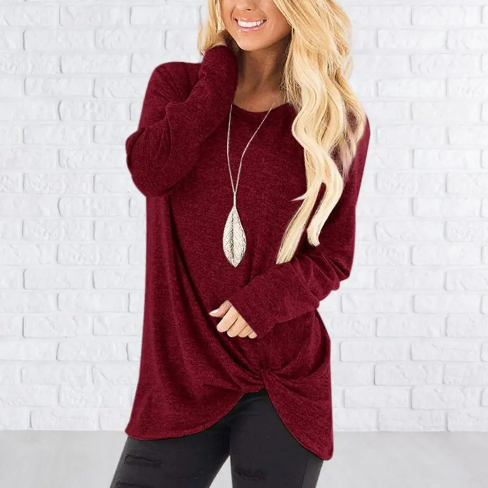 

Women Casual Tunic Tops Soft Elastic Women Top Stylish Women's Long Sleeve T-shirt Collection Casual Twist Knot Hem Pullover