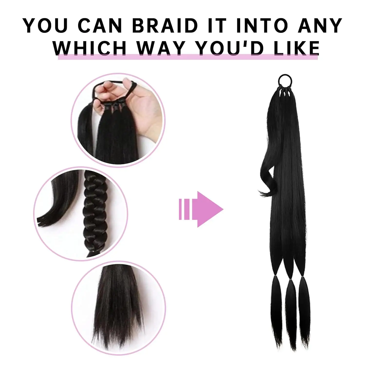 32 Inches Long Braided Ponytail Extension for Women Brown Mixed Blonde Yaki Straight Wrap Around Hair Extensions Hair Tie clip in ponytail hair extension