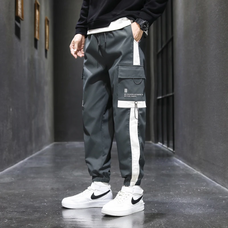 Youthful Vitality Loose Casual Pants Spring Summer Letter Printed Men's Clothing Stylish Pockets Spliced Sports Cropped Pants