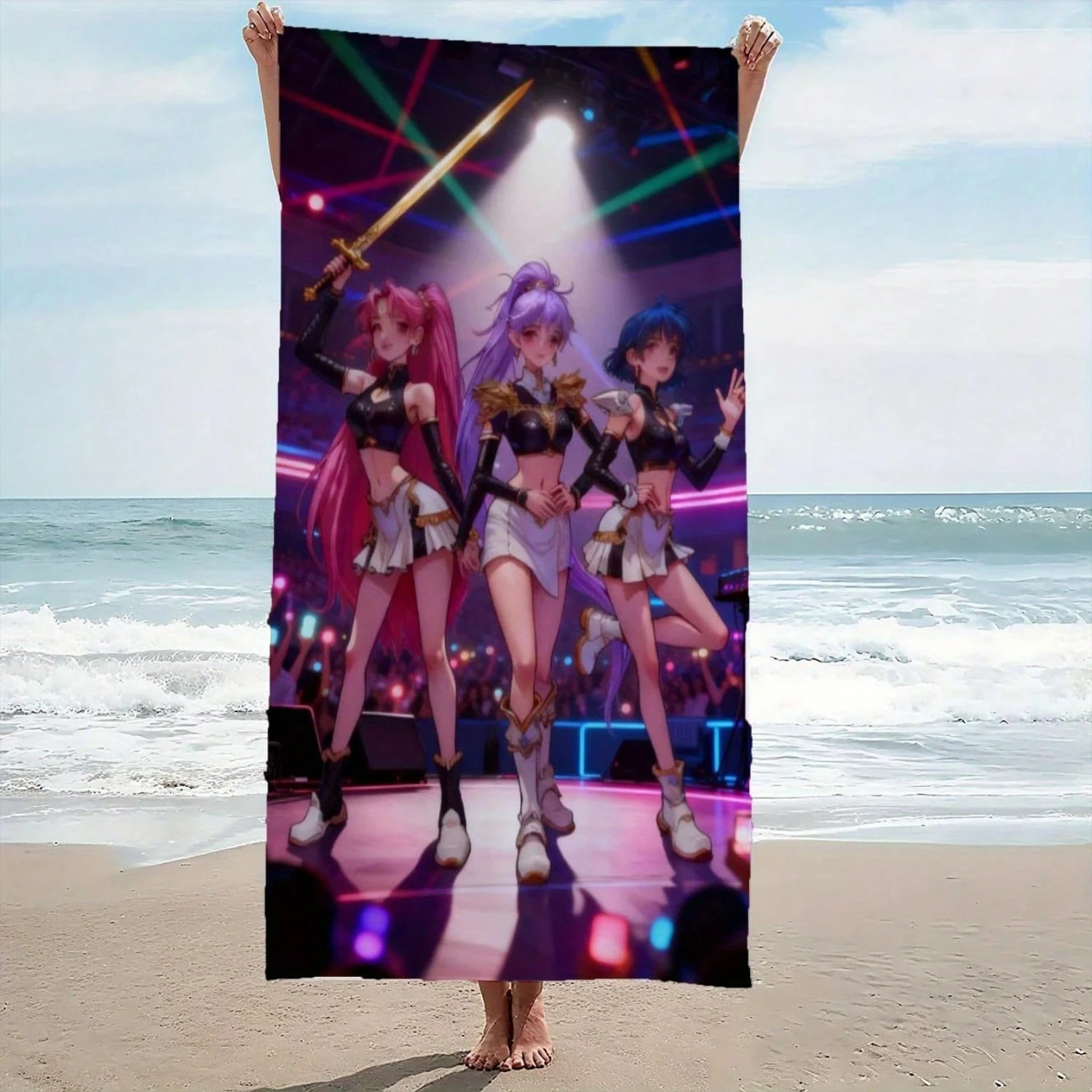 애니메이션 배틀 걸 그룹 비치 타월 - 초극세사, 흡수성, 속건성 - 해변, 수영..