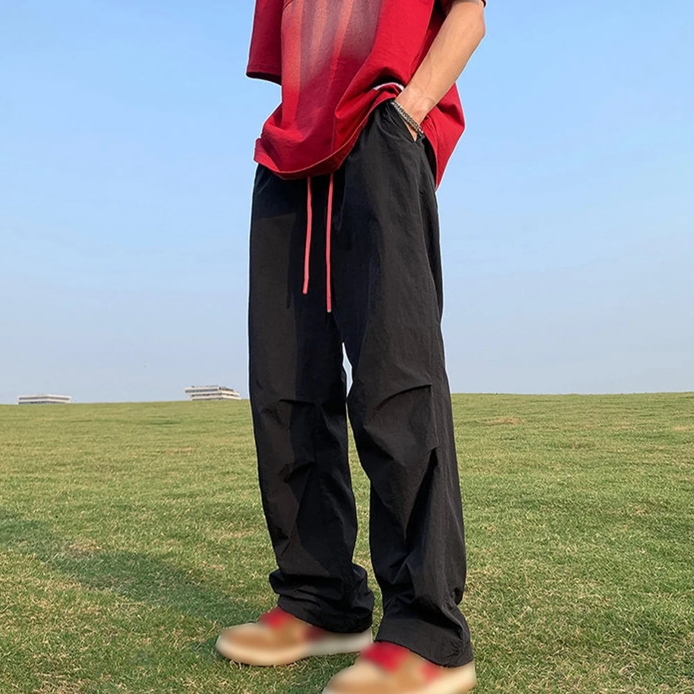 

Men Loose Drawstring Solid Dopamine Wide Leg Trousers Streetwear Casual Outdoor Sport Pants Trousers Outdoor Fashion Men's Pants