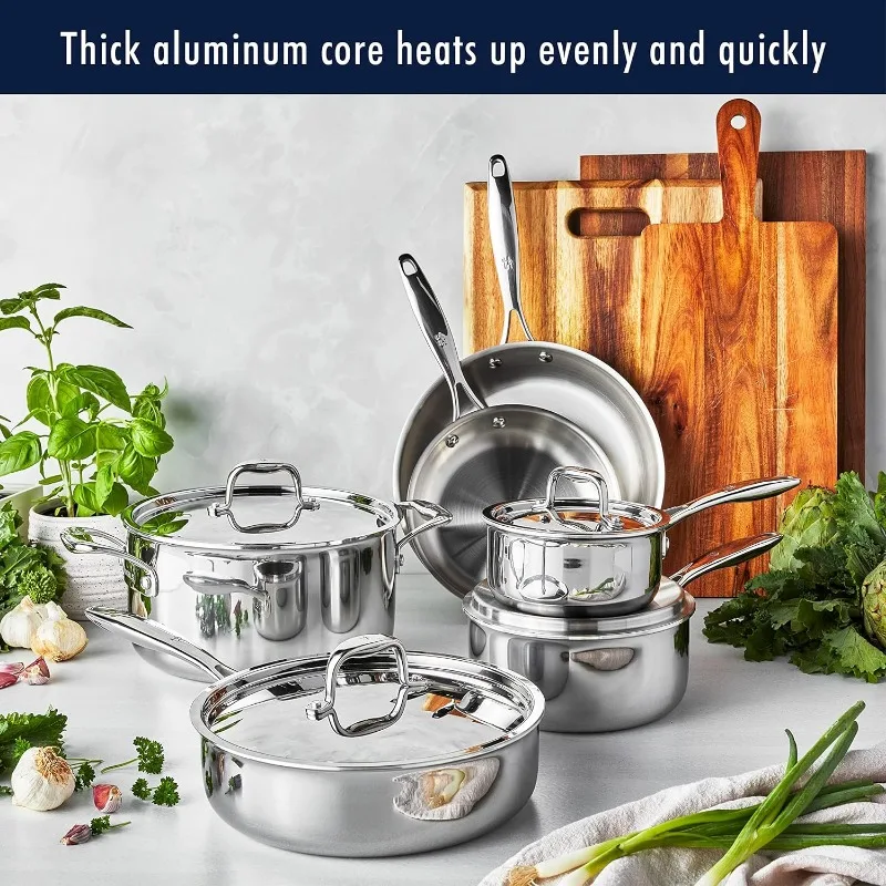 Whole Tri-ply 18/10 Stainless Steel Pot and Pan Set (10 Piece), Copper Pots  and Pans Set with Stainless Steel Lid, Induction Coo - AliExpress