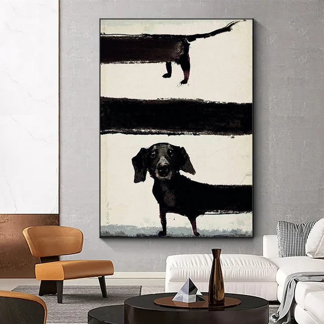 Modern Funny Animals Wall Art Poster Prints Abstract Black Dog Aesthetics Canvas Painting Picture for Living Room Home Decor